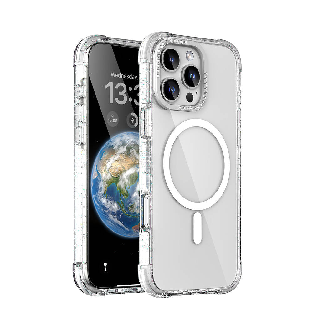 Apple iPhone 16 Pro Max Kılıf M-safe Şarj Özellikli Taşlı ve Simli Tasarım Mutural Blink Kapak - Görsel 2