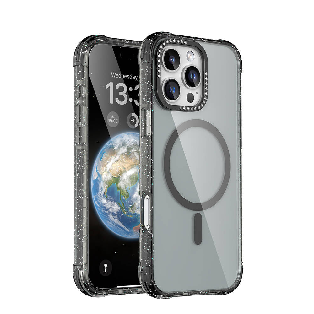 Apple iPhone 16 Pro Max Kılıf M-safe Şarj Özellikli Taşlı ve Simli Tasarım Mutural Blink Kapak - Görsel 4