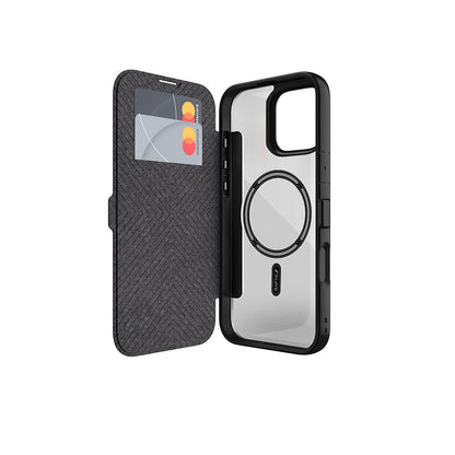 Apple iPhone 16 Pro Max Kılıf M-safe Şarj Özellikli Vegan Deri Tasarımlı Şeffaf Arka Yüzey Kartlıklı Raptic Urban Folio Serisi Kapak - Görsel 2