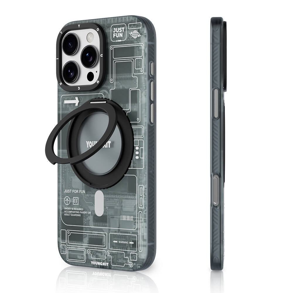 Apple iPhone 16 Pro Max Kılıf M-safe Şarj Özellikli Youngkit 360° Standlı Technology Serisi Kapak - Görsel 3