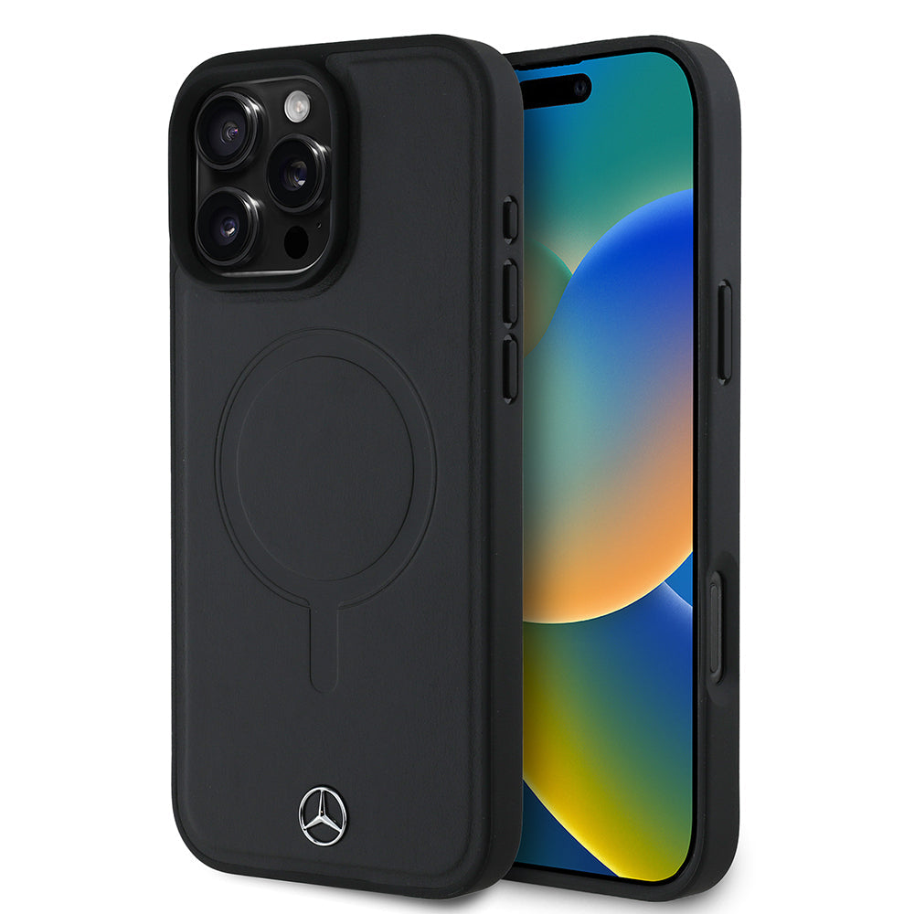 Apple iPhone 16 Pro Max Kılıf Mercedes Benz Orjinal Lisanslı M-safe Şarj Özellikli Metal Yıldız Logolu Sade Pürüzsüz Deri Kapak - Görsel 2