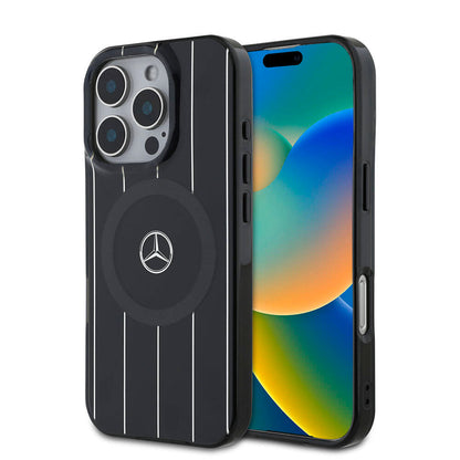 Apple iPhone 16 Pro Max Kılıf Mercedes Benz Orjinal Lisanslı M-safe Şarj Özellikli Çift Katmanlı Paralel Çizgi Desenli Kapak - Görsel 2