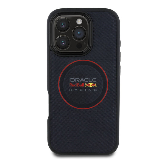 Apple iPhone 16 Pro Max Kılıf Redbull Orjinal Lisanslı M-safe Şarj Özellikli Kırmızı Halka ve Logo Kabartmalı PU Deri Kapak