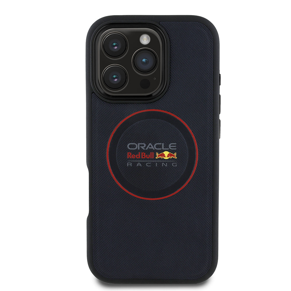 Apple iPhone 16 Pro Max Kılıf Redbull Orjinal Lisanslı M-safe Şarj Özellikli Kırmızı Halka ve Logo Kabartmalı PU Deri Kapak - Görsel 2