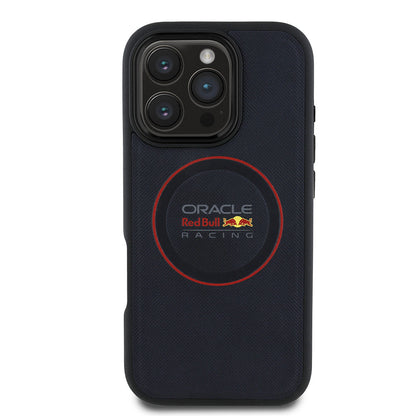 Apple iPhone 16 Pro Max Kılıf Redbull Orjinal Lisanslı M-safe Şarj Özellikli Kırmızı Halka ve Logo Kabartmalı PU Deri Kapak - Görsel 2