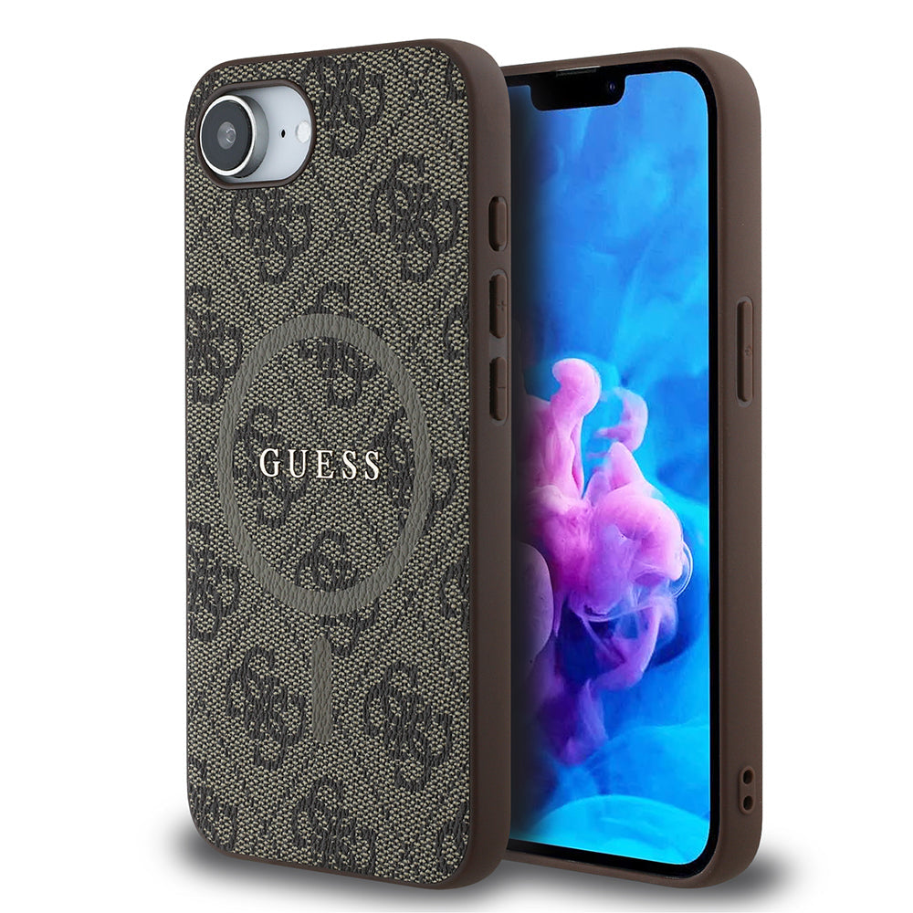 Apple iPhone 16E Kılıf Guess Orjinal Lisanslı M-safe Şarj Özellikli PU Halkalı 4G Desenli Yazı Logolu Kapak - Görsel 2