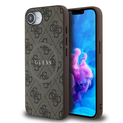 Apple iPhone 16E Kılıf Guess Orjinal Lisanslı M-safe Şarj Özellikli PU Halkalı 4G Desenli Yazı Logolu Kapak - Görsel 2
