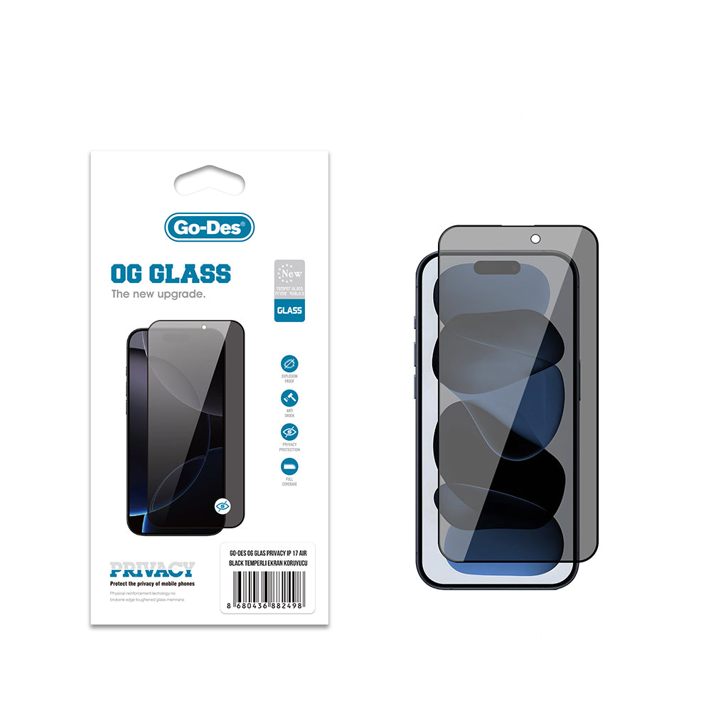 Apple iPhone 17 Air Go Des OG Glass Privacy Antistatik Temperli Cam Ekran Koruyucu - Görsel 2