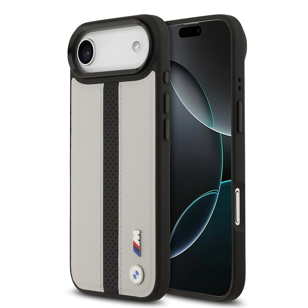 Apple iPhone 17 Air Kılıf BMW Orjinal Lisanslı M-safe Şarj Özellikli Deri Arka Yüzey Metal Logolu Delikli Şerit Tasarımlı Kapak - Görsel 2