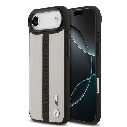 Apple iPhone 17 Air Kılıf BMW Orjinal Lisanslı M-safe Şarj Özellikli Deri Arka Yüzey Metal Logolu Delikli Şerit Tasarımlı Kapak - Görsel 2