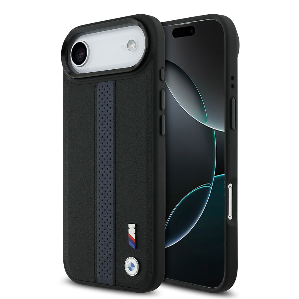 Apple iPhone 17 Air Kılıf BMW Orjinal Lisanslı M-safe Şarj Özellikli Deri Arka Yüzey Metal Logolu Delikli Şerit Tasarımlı Kapak - Görsel 3