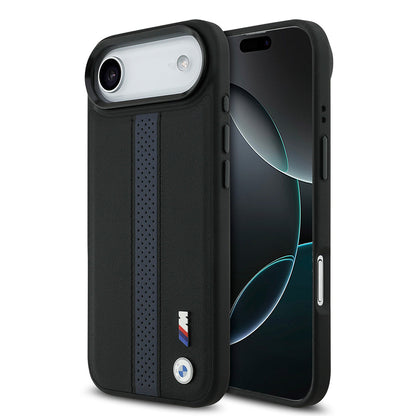 Apple iPhone 17 Air Kılıf BMW Orjinal Lisanslı M-safe Şarj Özellikli Deri Arka Yüzey Metal Logolu Delikli Şerit Tasarımlı Kapak - Görsel 3