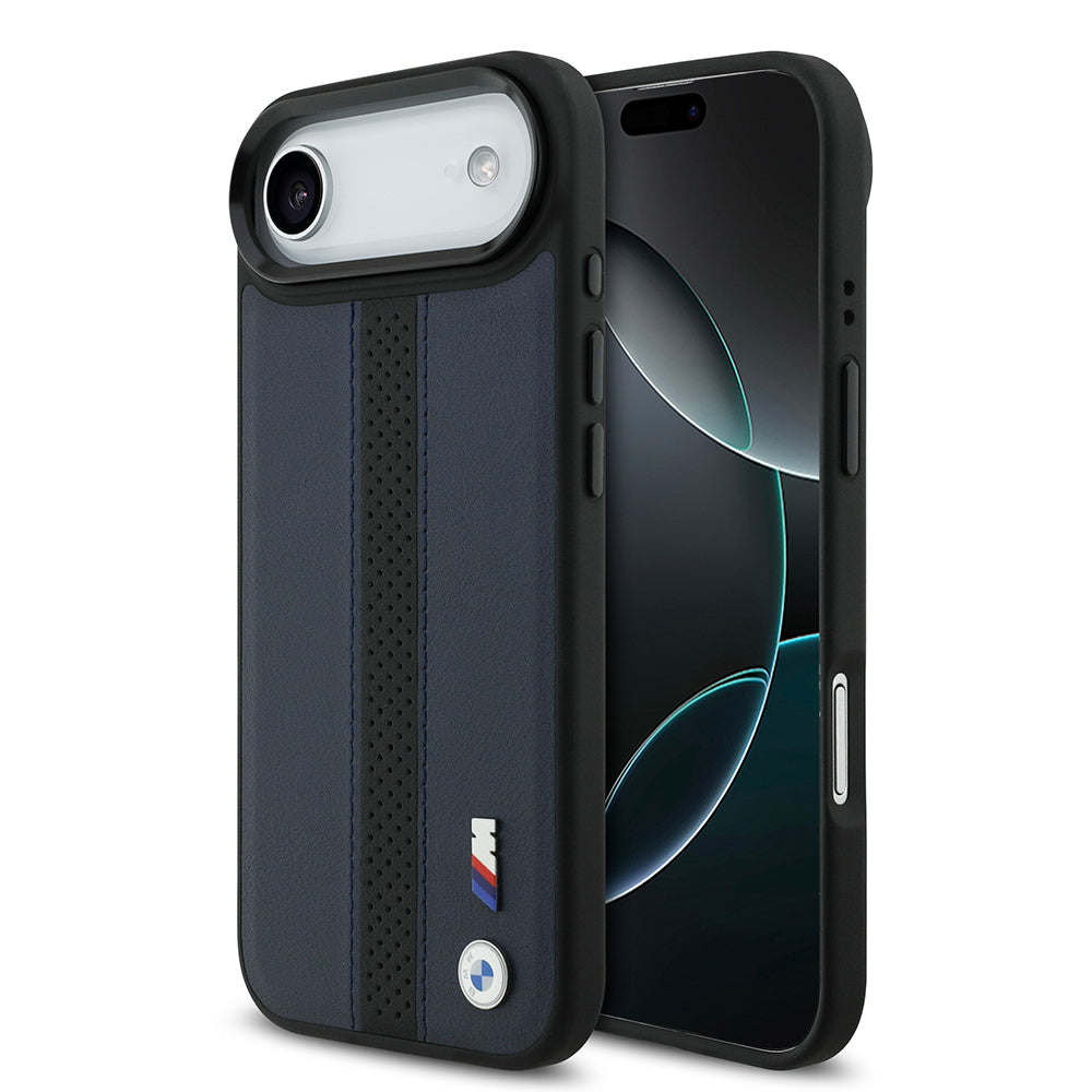Apple iPhone 17 Air Kılıf BMW Orjinal Lisanslı M-safe Şarj Özellikli Deri Arka Yüzey Metal Logolu Delikli Şerit Tasarımlı Kapak - Görsel 4