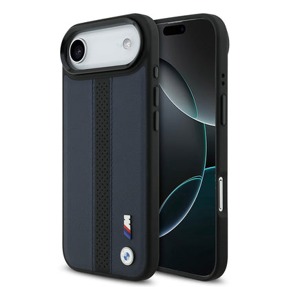 Apple iPhone 17 Air Kılıf BMW Orjinal Lisanslı M-safe Şarj Özellikli Deri Arka Yüzey Metal Logolu Delikli Şerit Tasarımlı Kapak - Görsel 4
