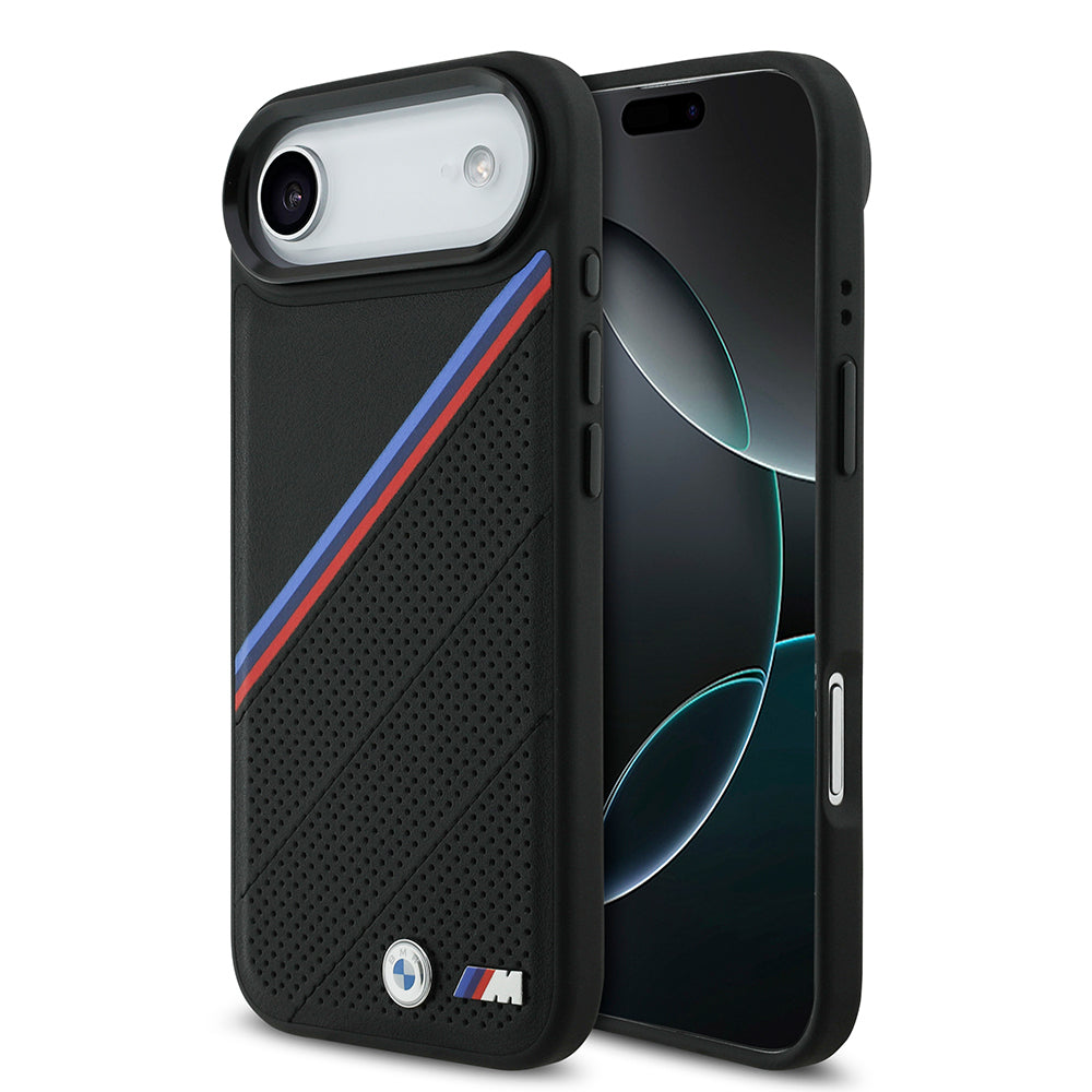 Apple iPhone 17 Air Kılıf BMW Orjinal Lisanslı M-safe Şarj Özellikli M Logolu Üç Şeritli Delikli Deri Kapak - Görsel 3