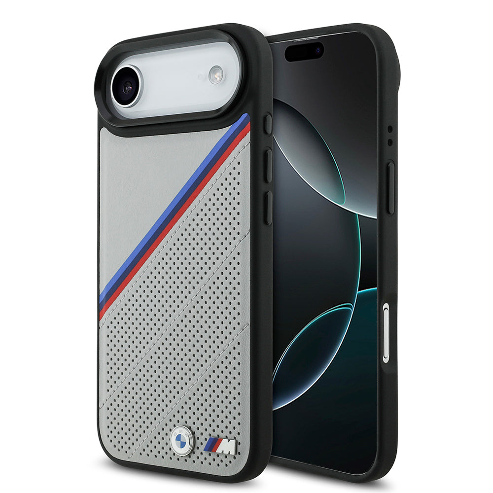 Apple iPhone 17 Air Kılıf BMW Orjinal Lisanslı M-safe Şarj Özellikli M Logolu Üç Şeritli Delikli Deri Kapak - Görsel 2