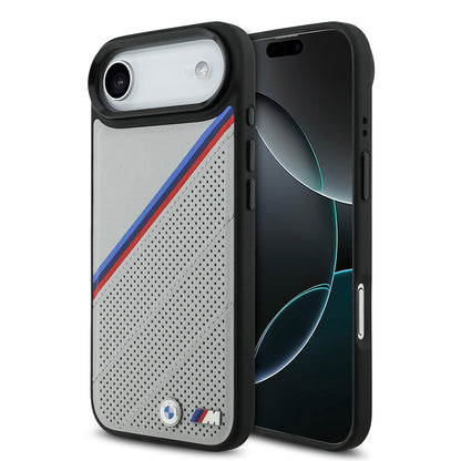 Apple iPhone 17 Air Kılıf BMW Orjinal Lisanslı M-safe Şarj Özellikli M Logolu Üç Şeritli Delikli Deri Kapak - Görsel 2