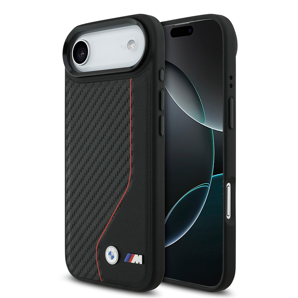 Apple iPhone 17 Air Kılıf BMW Orjinal Lisanslı M-safe Şarj Özellikli Metal BMW ve M Logolu PU Karbon Tasarımlı Kapak