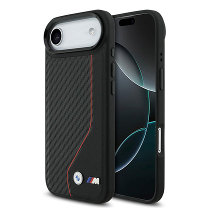 Apple iPhone 17 Air Kılıf BMW Orjinal Lisanslı M-safe Şarj Özellikli Metal BMW ve M Logolu PU Karbon Tasarımlı Kapak - Görsel 2