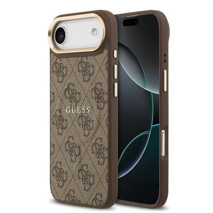 Apple iPhone 17 Air Kılıf Guess Orjinal Lisanslı M-safe Şarj Özellikli Gold Metal Kamera Çerçeveli PU Deri 4G Desenli Yazı Logolu Kapak - Görsel 3