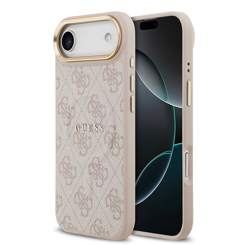 Apple iPhone 17 Air Kılıf Guess Orjinal Lisanslı M-safe Şarj Özellikli Gold Metal Kamera Çerçeveli PU Deri 4G Desenli Yazı Logolu Kapak - Görsel 4