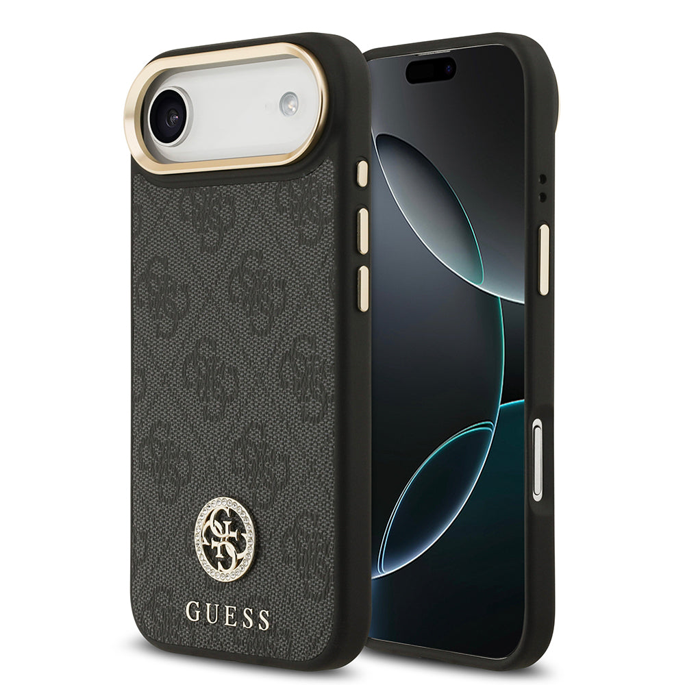 Apple iPhone 17 Air Kılıf Guess Orjinal Lisanslı M-safe Şarj Özellikli Gold Metal Kamera Çerçeveli Taşlı 4G Logolu Kapak - Görsel 2