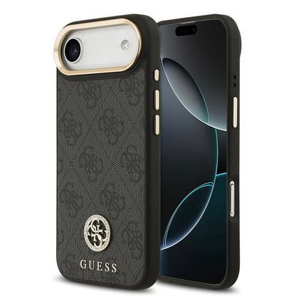 Apple iPhone 17 Air Kılıf Guess Orjinal Lisanslı M-safe Şarj Özellikli Gold Metal Kamera Çerçeveli Taşlı 4G Logolu Kapak - Görsel 2