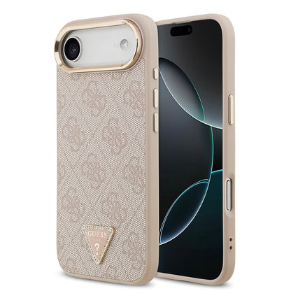 Apple iPhone 17 Air Kılıf Guess Orjinal Lisanslı M-safe Şarj Özellikli Gold Metal Kamera Çerçeveli Taşlı Üçgen Logo 4G Desenli Kapak - Görsel 4