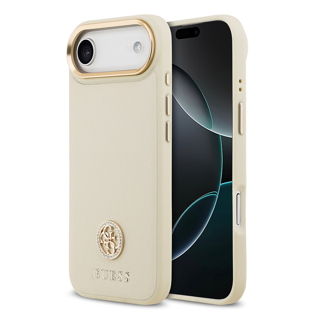 Apple iPhone 17 Air Kılıf Guess Orjinal Lisanslı M-safe Şarj Özellikli Grained Yazı ve Taşlı 4G Logolu Kapak - Görsel 2