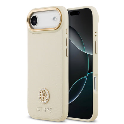 Apple iPhone 17 Air Kılıf Guess Orjinal Lisanslı M-safe Şarj Özellikli Grained Yazı ve Taşlı 4G Logolu Kapak - Görsel 2