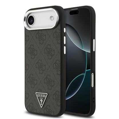 Apple iPhone 17 Air Kılıf Guess Orjinal Lisanslı M-safe Şarj Özellikli Gümüş Metal Kamera Çerçeveli Üçgen Logo 4G Desenli Kapak - Görsel 2