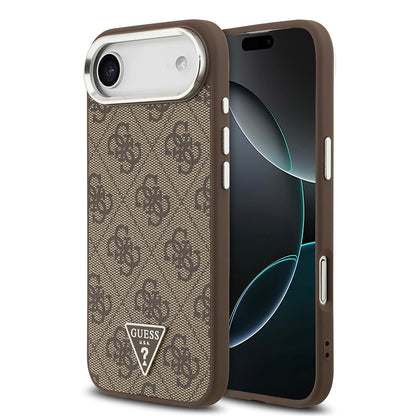 Apple iPhone 17 Air Kılıf Guess Orjinal Lisanslı M-safe Şarj Özellikli Gümüş Metal Kamera Çerçeveli Üçgen Logo 4G Desenli Kapak - Görsel 3