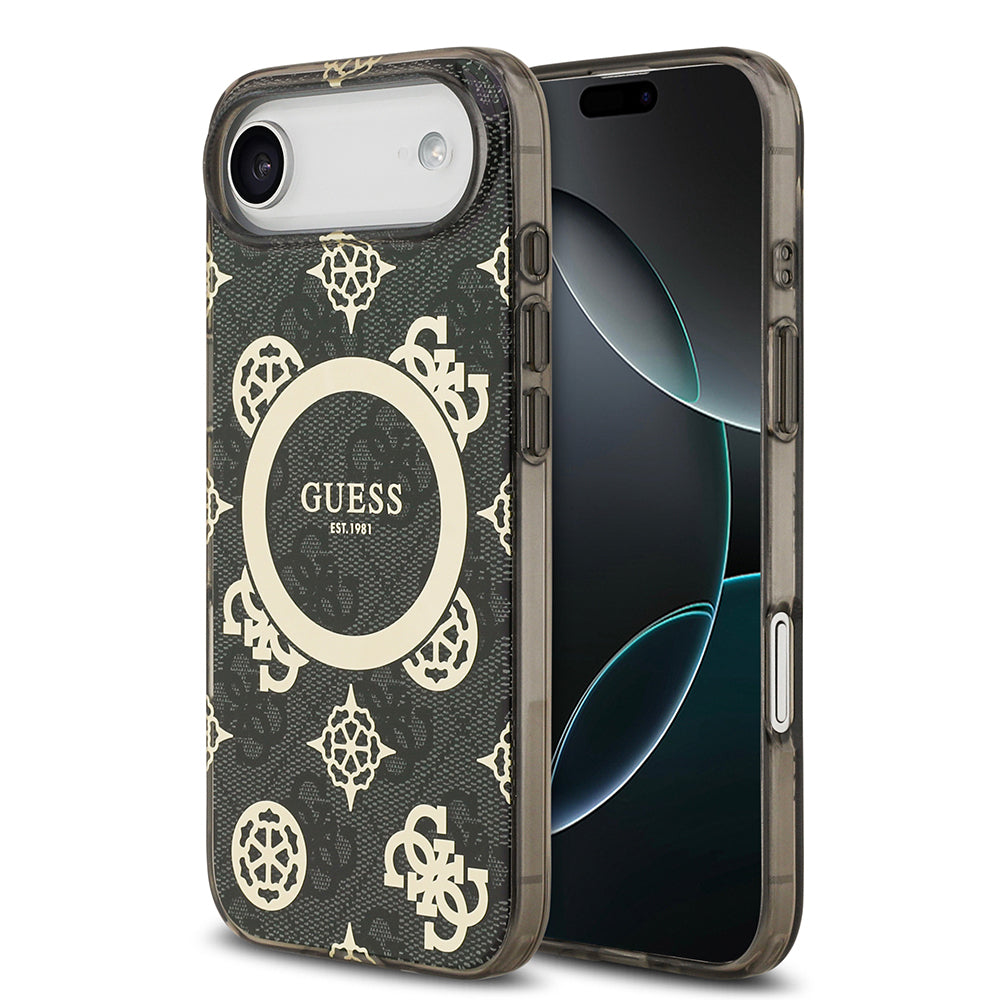 Apple iPhone 17 Air Kılıf Guess Orjinal Lisanslı M-safe Şarj Özellikli IML Peony ve 4G Desenli Klasik Logolu Kapak - Görsel 4