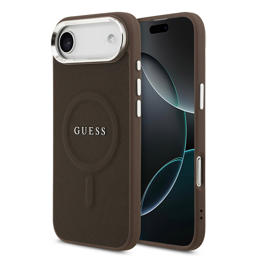 Apple iPhone 17 Air Kılıf Guess Orjinal Lisanslı M-safe Şarj Özellikli Klasik Yazı Logolu PU Deri Kapak