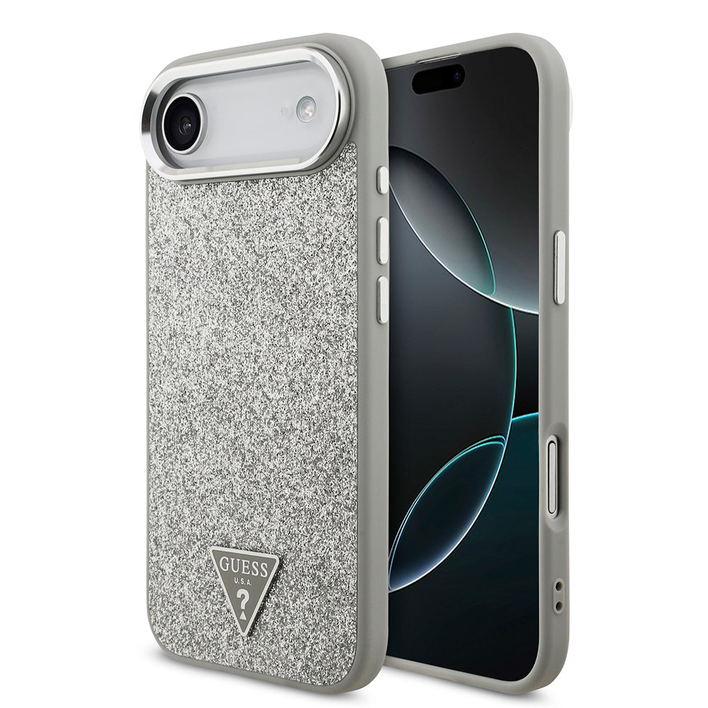 Apple iPhone 17 Air Kılıf Guess Orjinal Lisanslı M-safe Şarj Özellikli Metal Kamera Çerçeveli Üçgen Logolu Glitter Kapak - Görsel 4