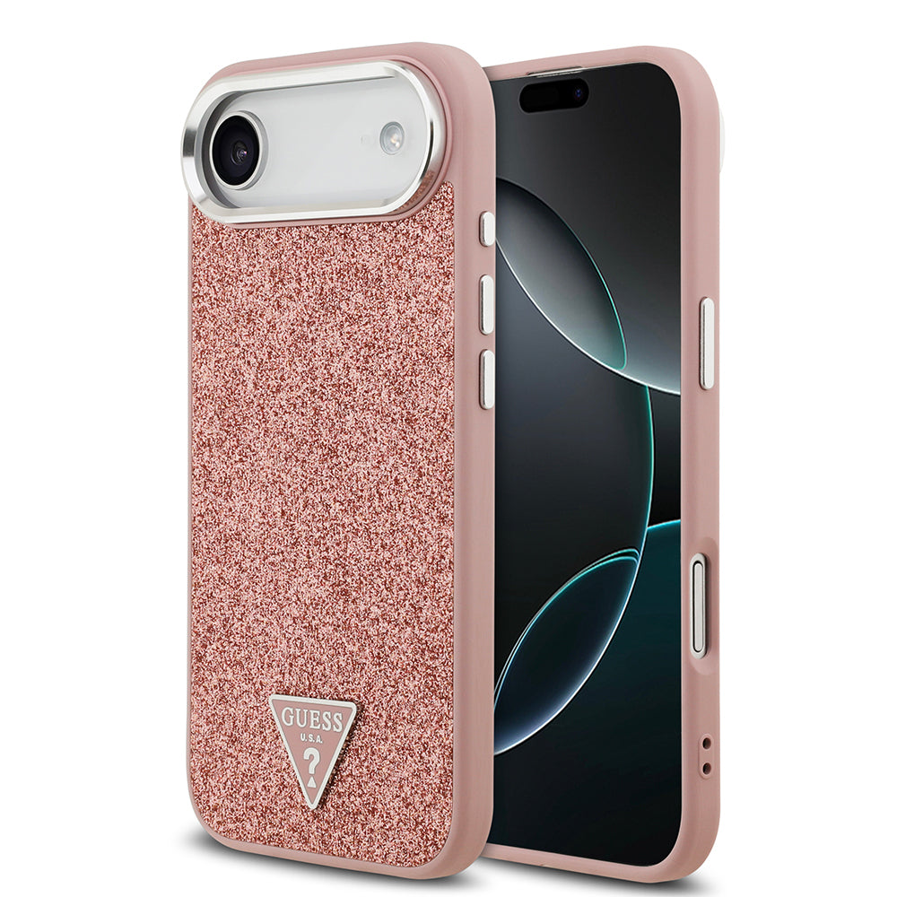 Apple iPhone 17 Air Kılıf Guess Orjinal Lisanslı M-safe Şarj Özellikli Metal Kamera Çerçeveli Üçgen Logolu Glitter Kapak - Görsel 2
