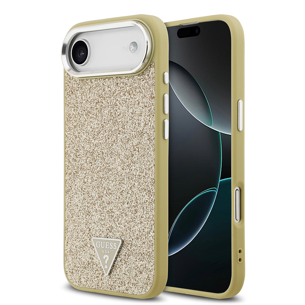 Apple iPhone 17 Air Kılıf Guess Orjinal Lisanslı M-safe Şarj Özellikli Metal Kamera Çerçeveli Üçgen Logolu Glitter Kapak - Görsel 5
