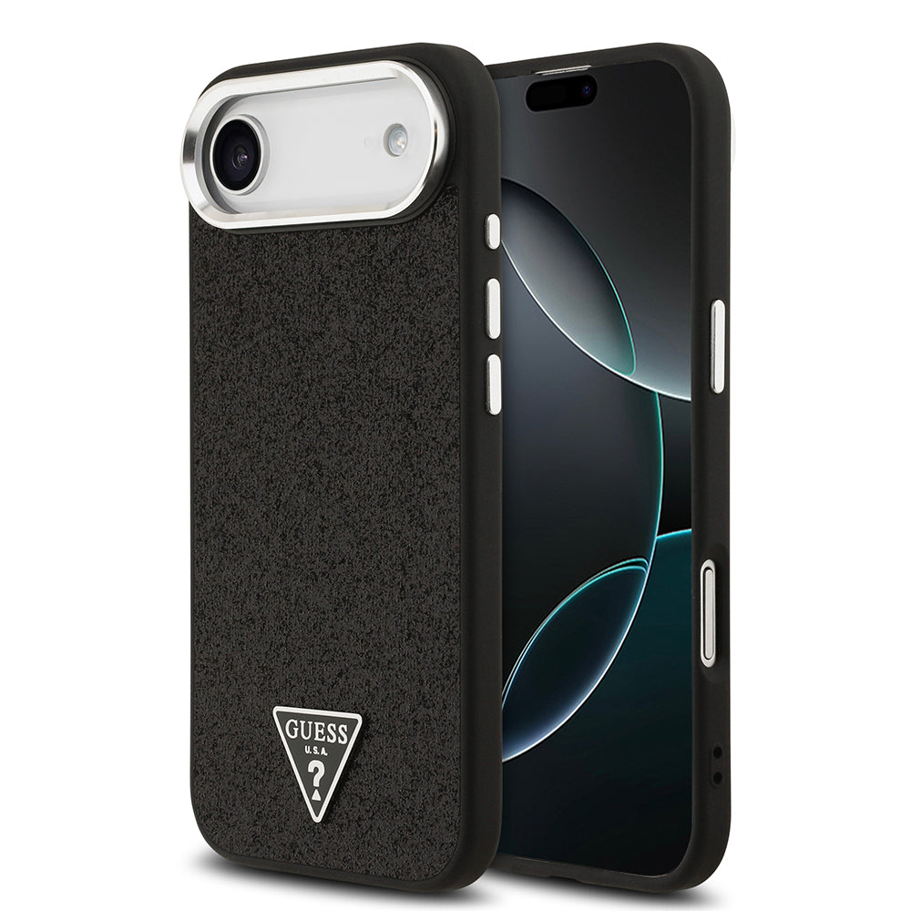 Apple iPhone 17 Air Kılıf Guess Orjinal Lisanslı M-safe Şarj Özellikli Metal Kamera Çerçeveli Üçgen Logolu Glitter Kapak - Görsel 3