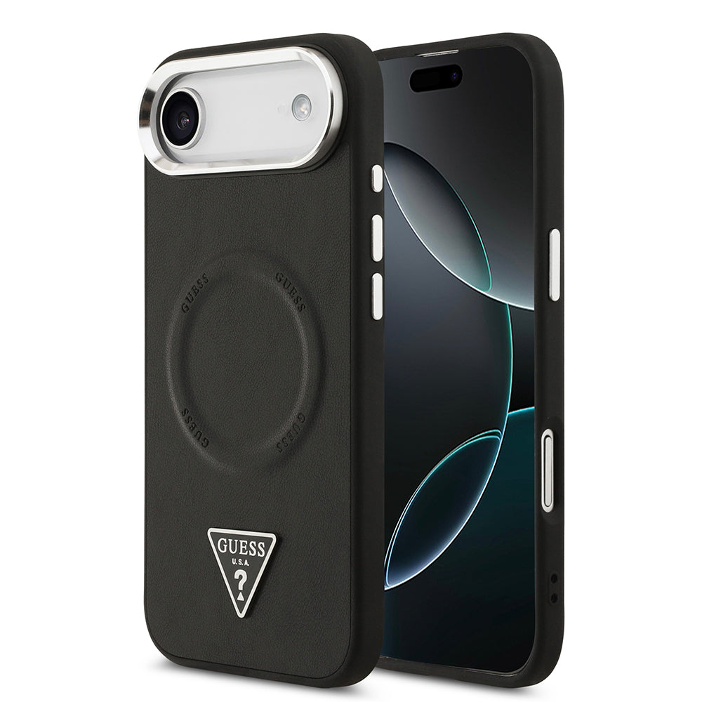 Apple iPhone 17 Air Kılıf Guess Orjinal Lisanslı M-safe Şarj Özellikli PU Deri Metal Kamera Çerçeveli Üçgen Logolu Kapak - Görsel 2