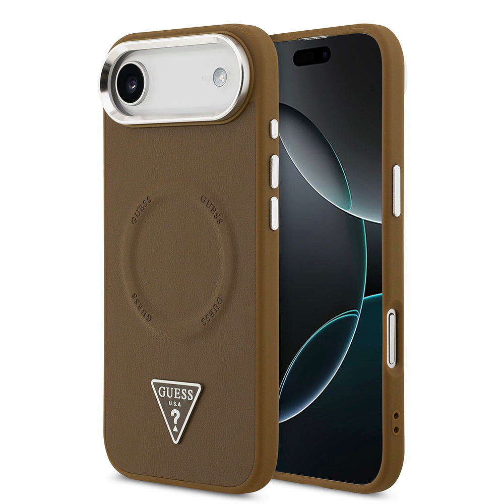 Apple iPhone 17 Air Kılıf Guess Orjinal Lisanslı M-safe Şarj Özellikli PU Deri Metal Kamera Çerçeveli Üçgen Logolu Kapak - Görsel 3