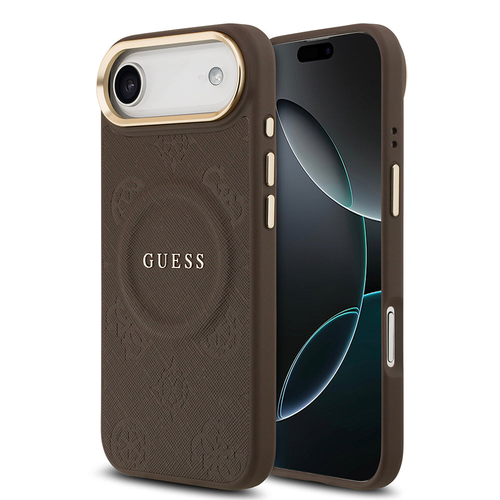 Apple iPhone 17 Air Kılıf Guess Orjinal Lisanslı M-safe Şarj Özellikli Sıcak Baskılı Yazı Logolu PU Deri Peony Kapak - Görsel 4