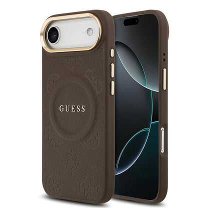 Apple iPhone 17 Air Kılıf Guess Orjinal Lisanslı M-safe Şarj Özellikli Sıcak Baskılı Yazı Logolu PU Deri Peony Kapak - Görsel 4