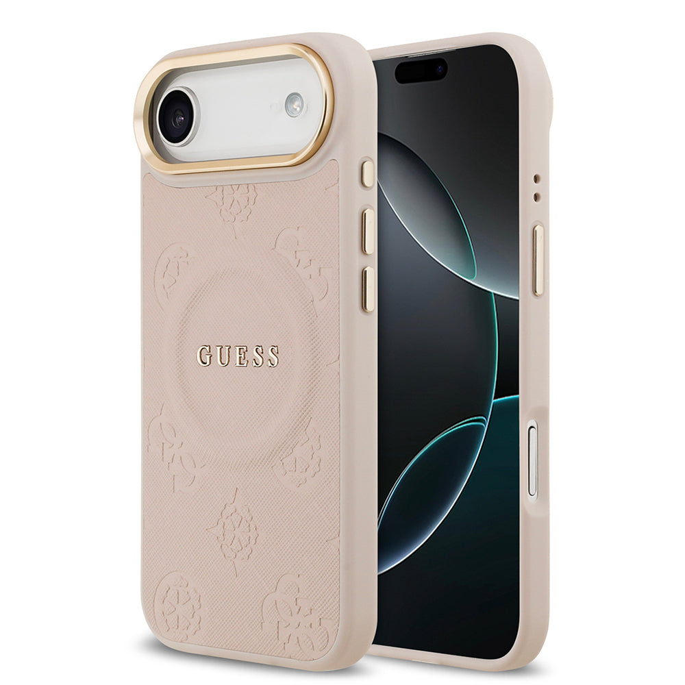 Apple iPhone 17 Air Kılıf Guess Orjinal Lisanslı M-safe Şarj Özellikli Sıcak Baskılı Yazı Logolu PU Deri Peony Kapak - Görsel 3