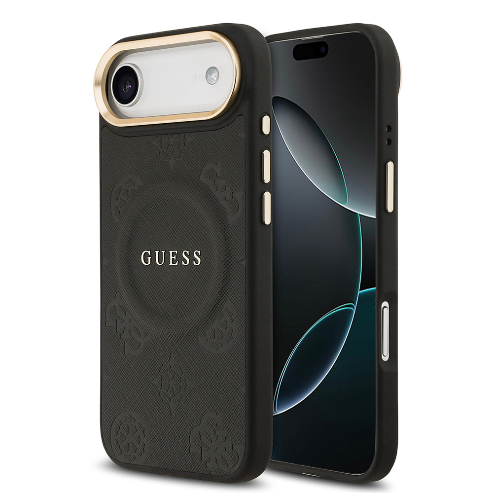 Apple iPhone 17 Air Kılıf Guess Orjinal Lisanslı M-safe Şarj Özellikli Sıcak Baskılı Yazı Logolu PU Deri Peony Kapak - Görsel 2