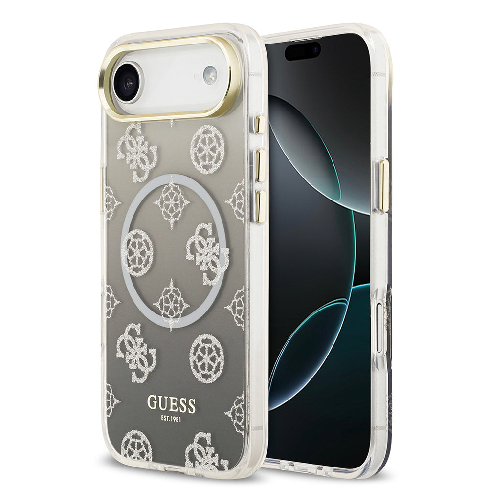Apple iPhone 17 Air Kılıf Guess Orjinal Lisanslı M-safe Şarj Özellikli Simli Peony Desenli Silikon Kapak - Görsel 3