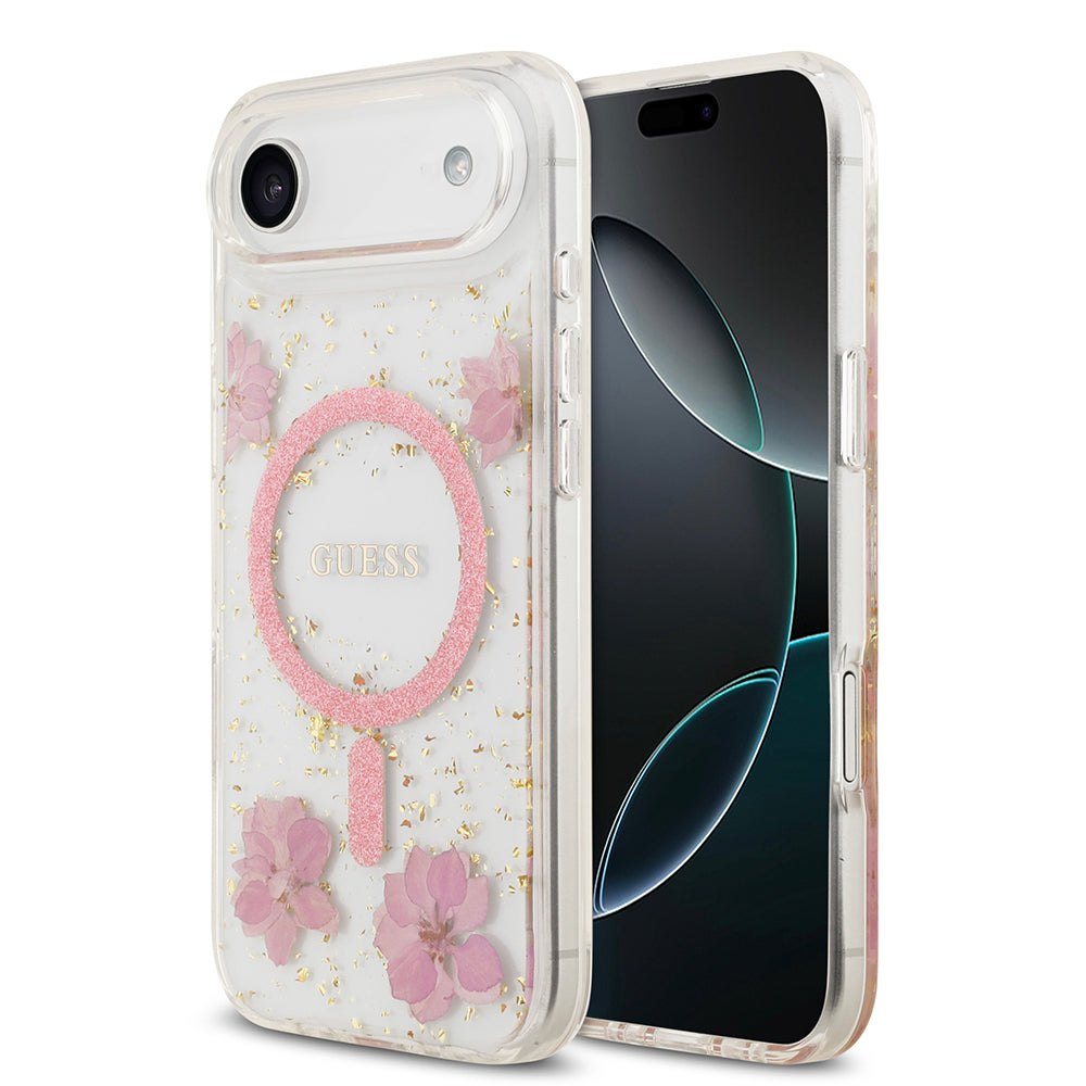 Apple iPhone 17 Air Kılıf Guess Orjinal Lisanslı M-safe Şarj Özellikli Transparan Resin Flowers Kapak - Görsel 2