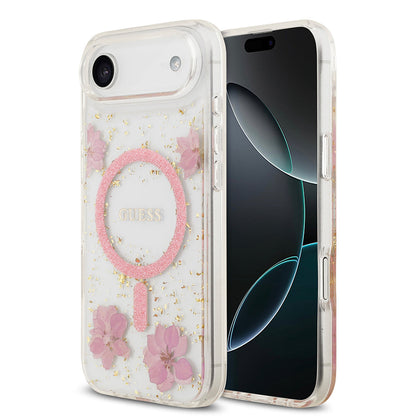 Apple iPhone 17 Air Kılıf Guess Orjinal Lisanslı M-safe Şarj Özellikli Transparan Resin Flowers Kapak - Görsel 2