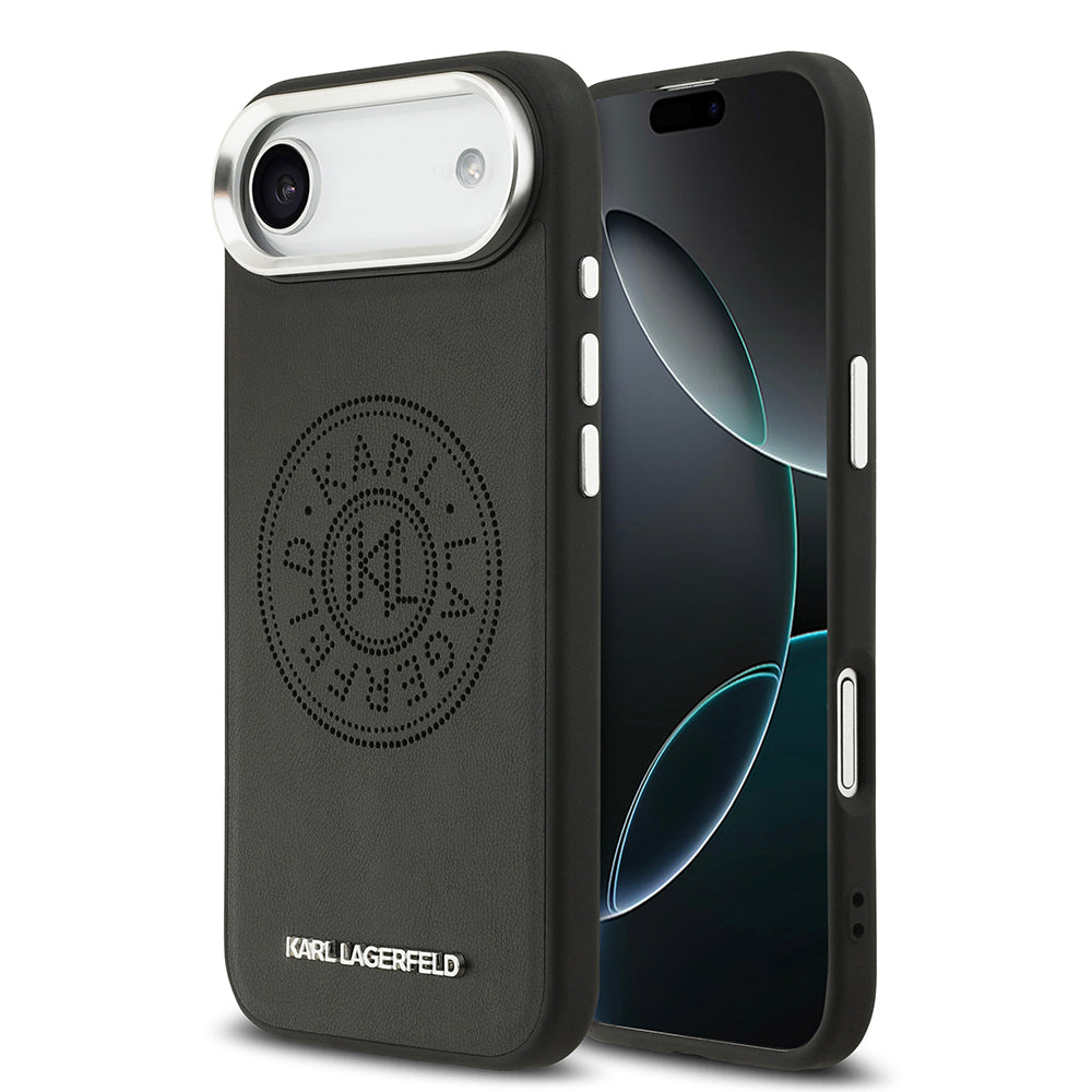 Apple iPhone 17 Air Kılıf Karl Lagerfeld Orjinal Lisanslı M-safe Şarj Özellikli Delikli Tasarım Metal Logolu PU Deri Kapak - Görsel 2