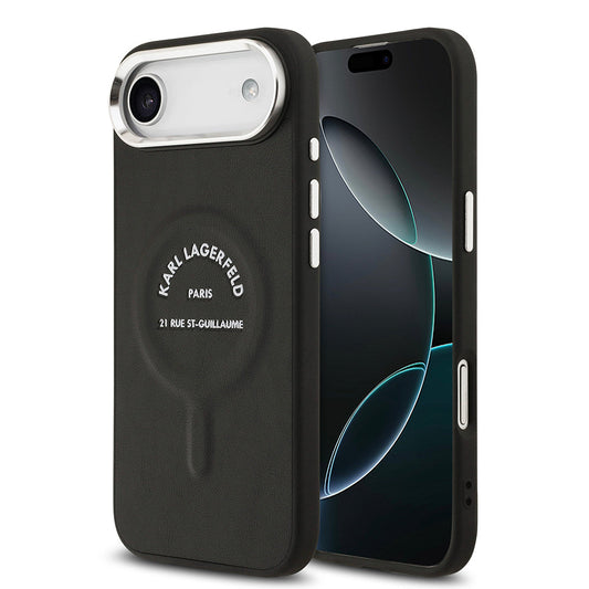 Apple iPhone 17 Air Kılıf Karl Lagerfeld Orjinal Lisanslı M-safe Şarj Özellikli Metal Kamera ve Buton Tasarımlı Paris RSG PU Deri Kapak