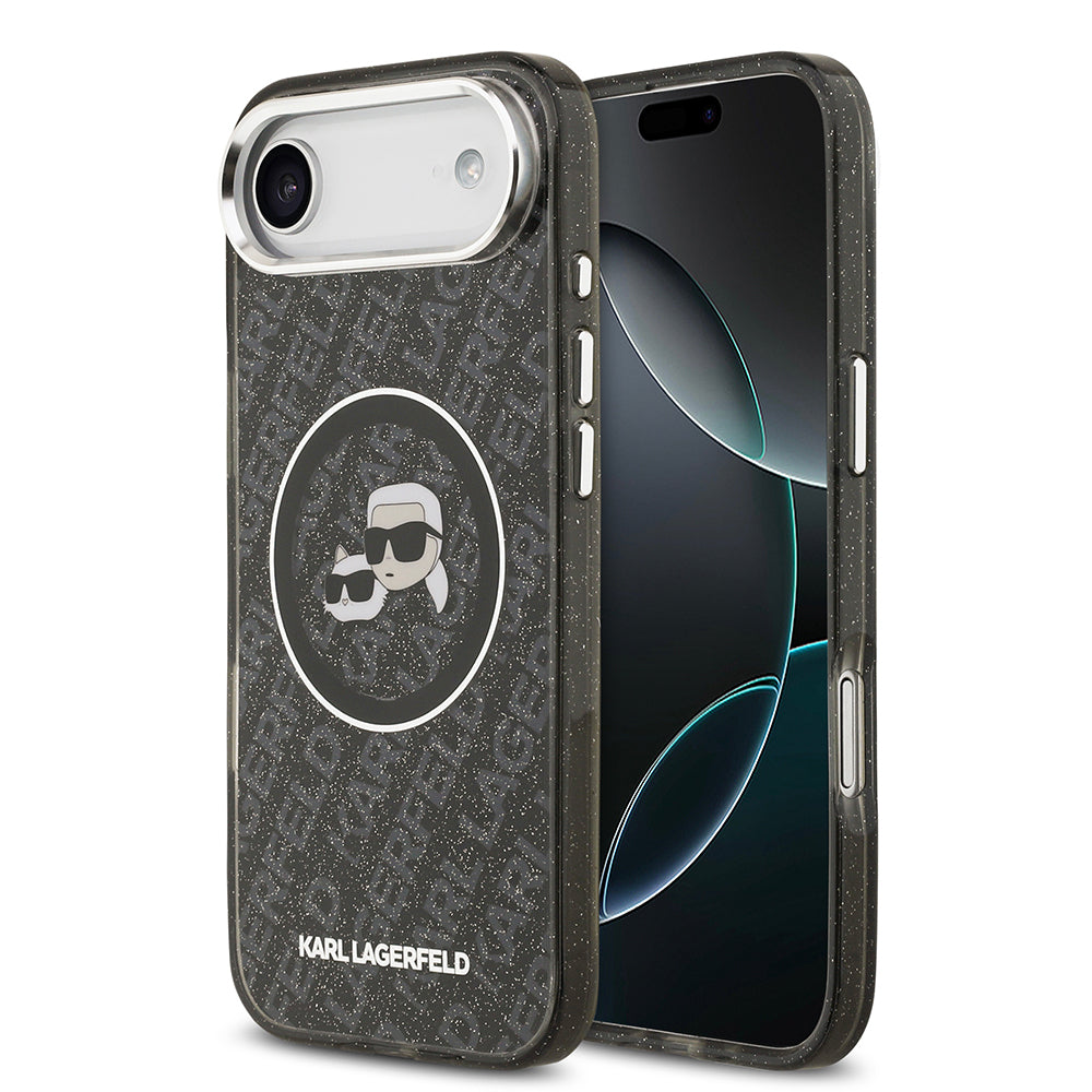 Apple iPhone 17 Air Kılıf Karl Lagerfeld Orjinal Lisanslı Parlayan Simli Karl & Choupette Heads Kapak - Görsel 4